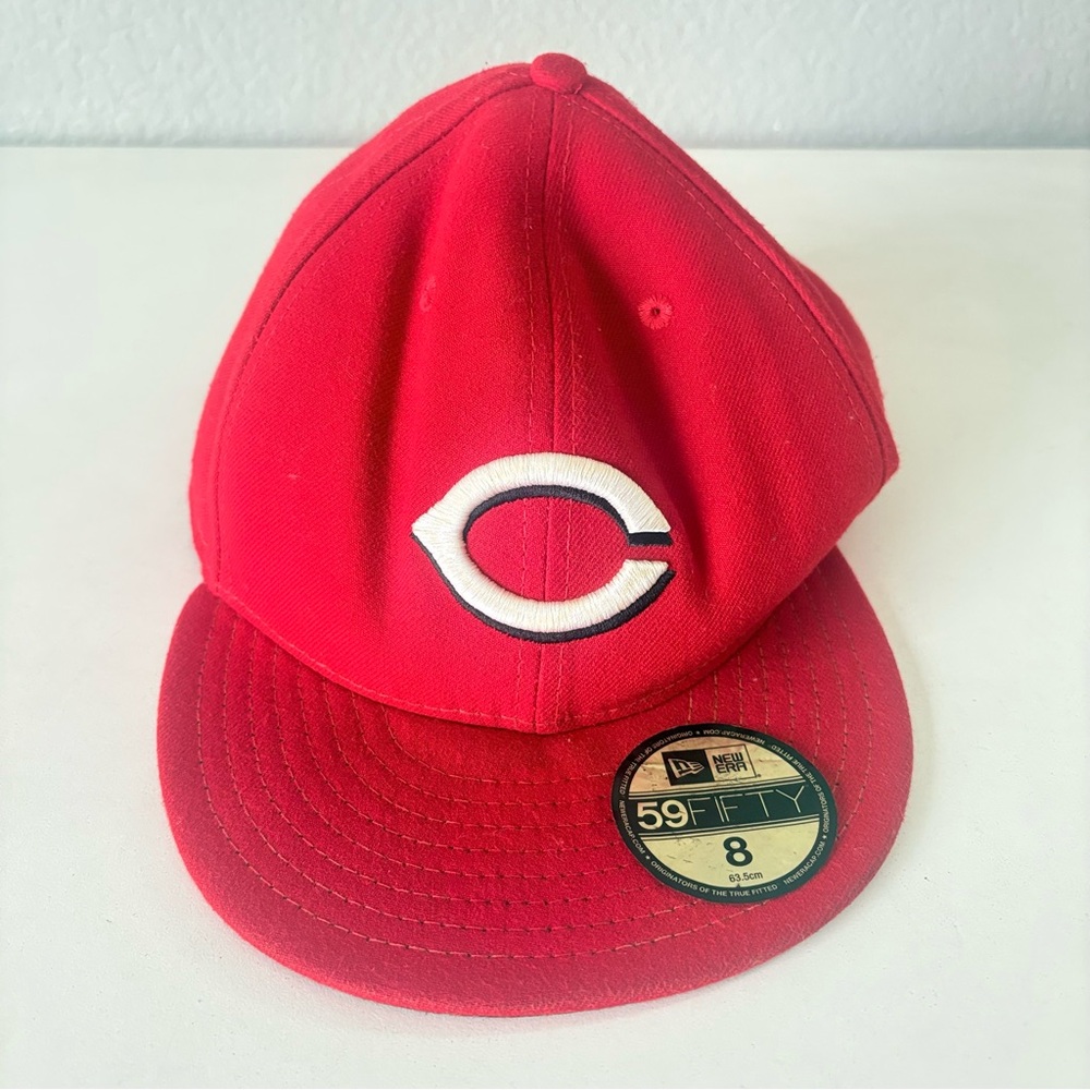 Vtg 90s MLB Cincinnati Reds New Era Baseball Hat Cap Red Adult Size 8 63.5cm USA